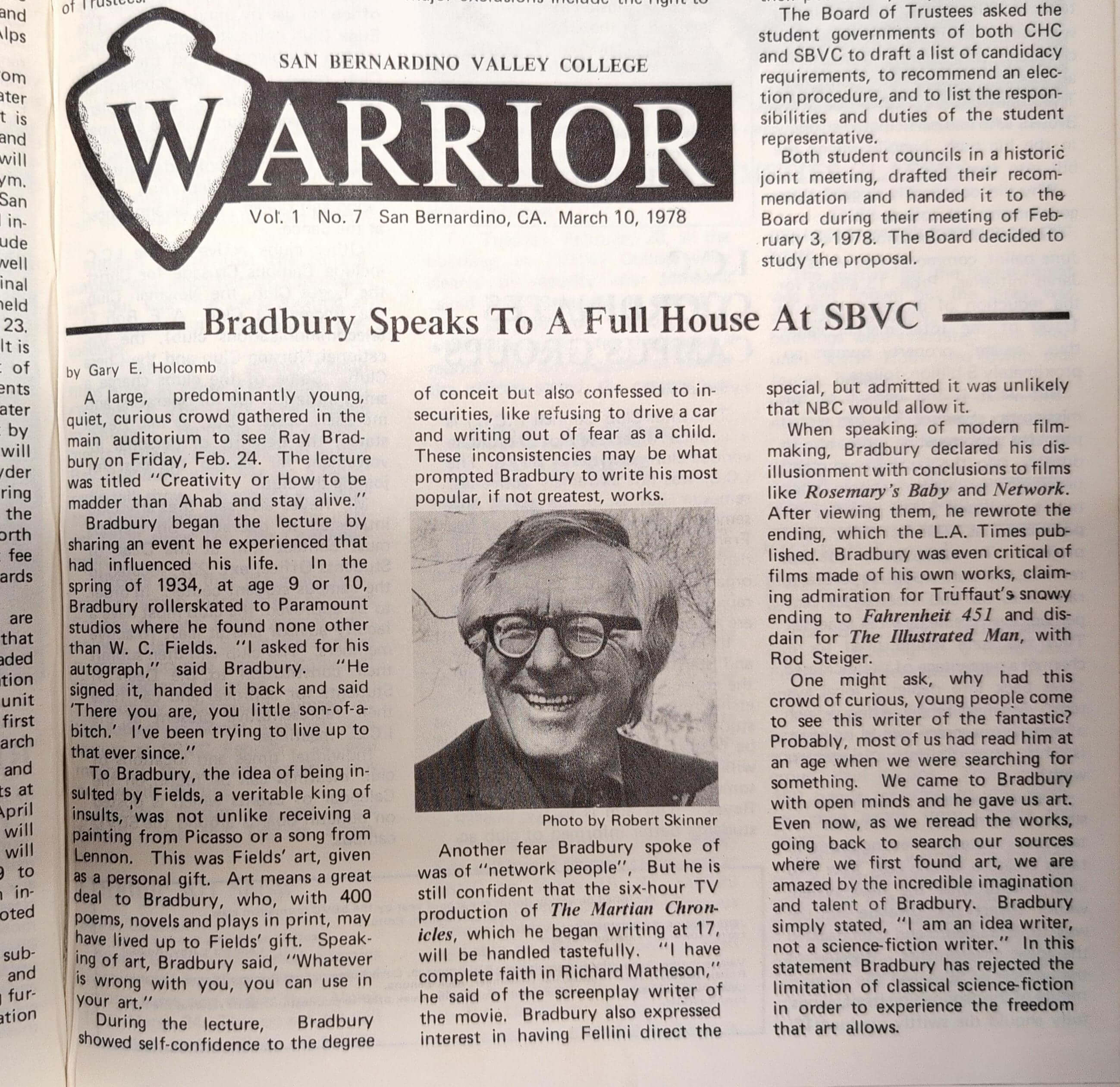 Image One for Ray Bradbury Visits Campus