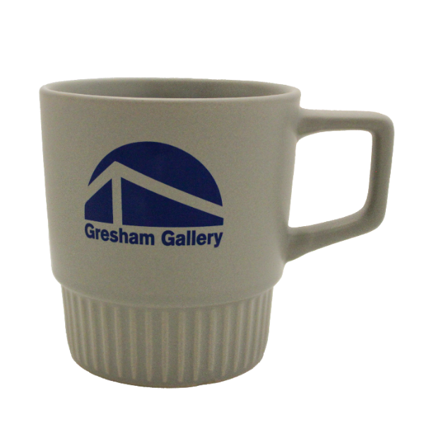 Gresham Gallery gray mug with the text "Gresham Gallery" and Gresham Gallery logo