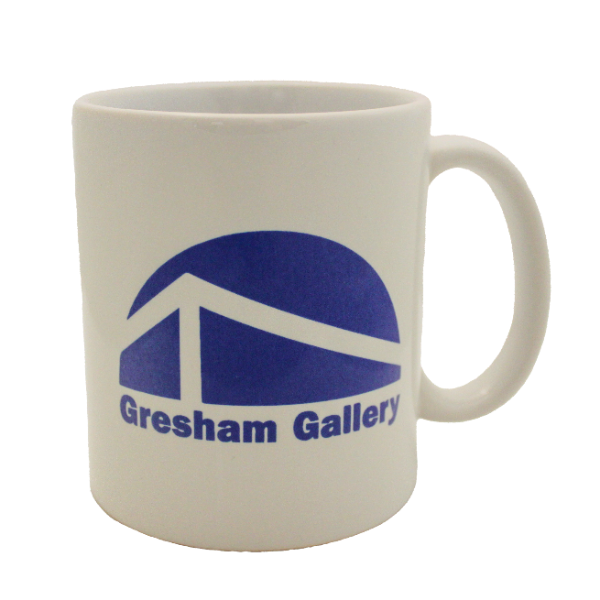 Gresham Gallery white mug with the text "Gresham Gallery" and Gresham Gallery logo