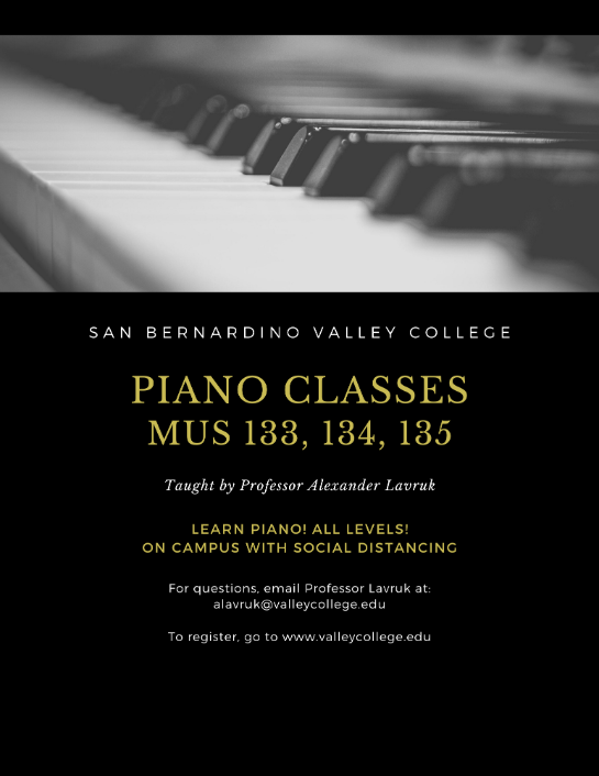 Piano classes 133 134 135 for Fall 2020 Semester