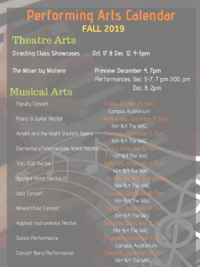 Performing Arts Calendar Fall 2019 Dates — San Bernardino Valley College