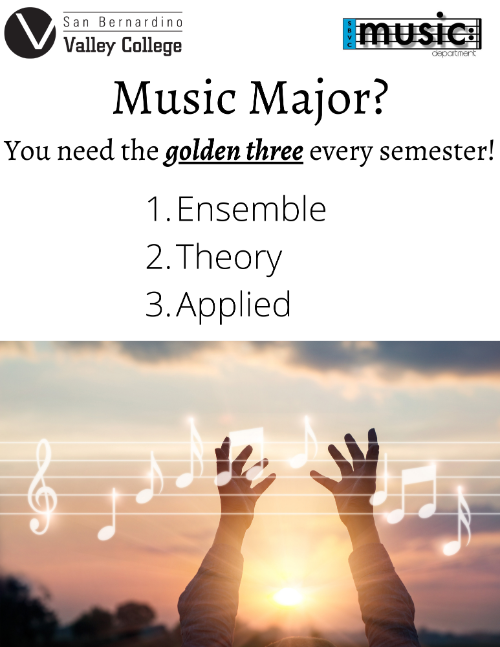 Music Major? You need these three classes: Theory & Musicianship, Lessons, & an Ensemble every semester!