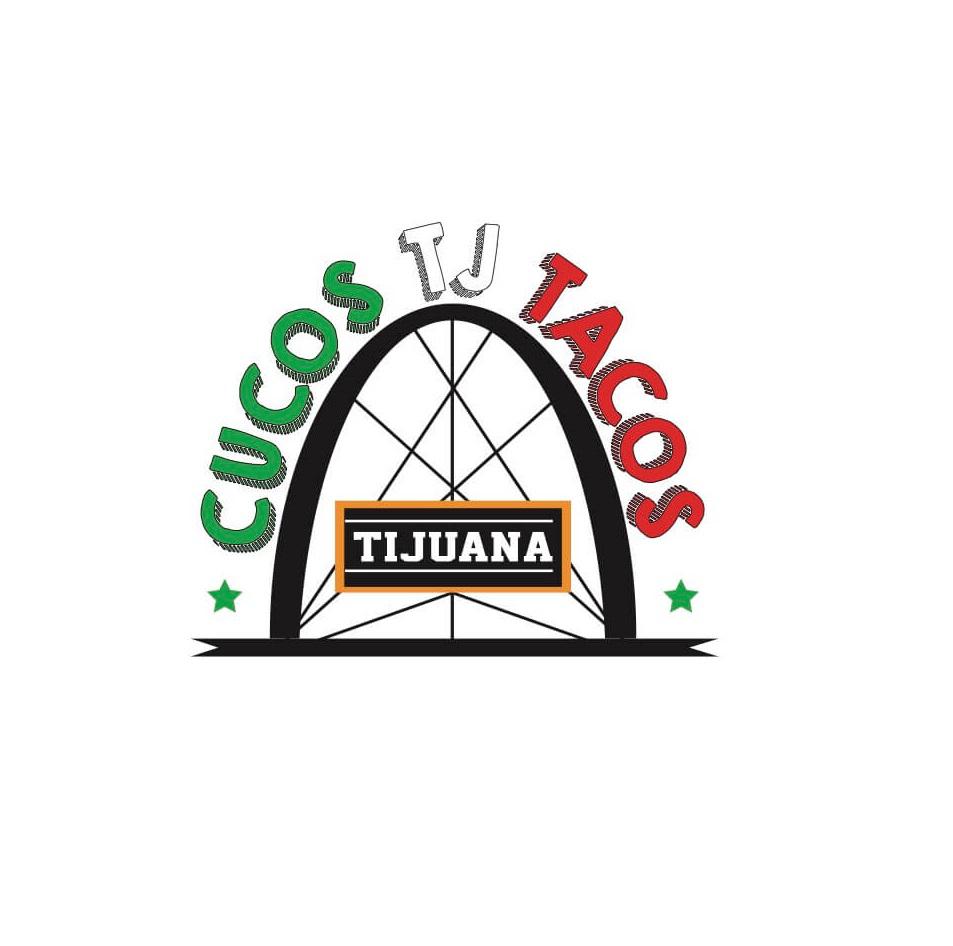 Logo for Cucos TJ Tacos Tijuana featuring a stylized arch inspired by Tijuana landmarks with the business name in green, white, and red lettering.