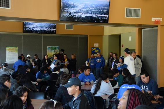 Student and employee volunteers assembled in SBVC’s Campus Center for a brief meeting prior to departure.