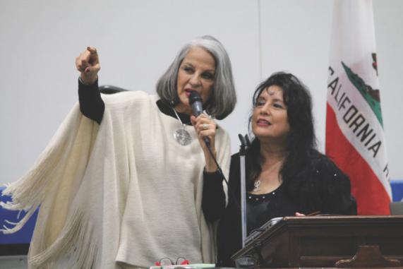 San Bernardino Valley College Puente Project pioneers Judith Valles, left, and Laura Gomez, right, during the program's 30th year anniversary on Dec. 9.