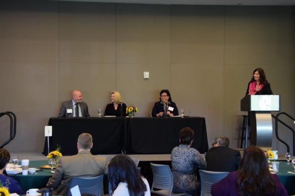 (From left to right): panelists Robert Nelson, President — CSU Sacramento; Erika Beck, President — CSU Channel Islands; Diana Z. Rodriguez, President — San Bernardino Valley College.