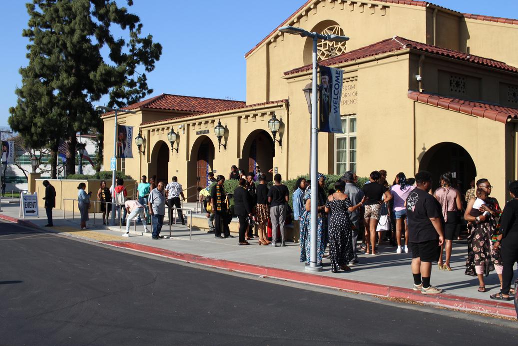 Students standing outside of the SBVC Auditorium