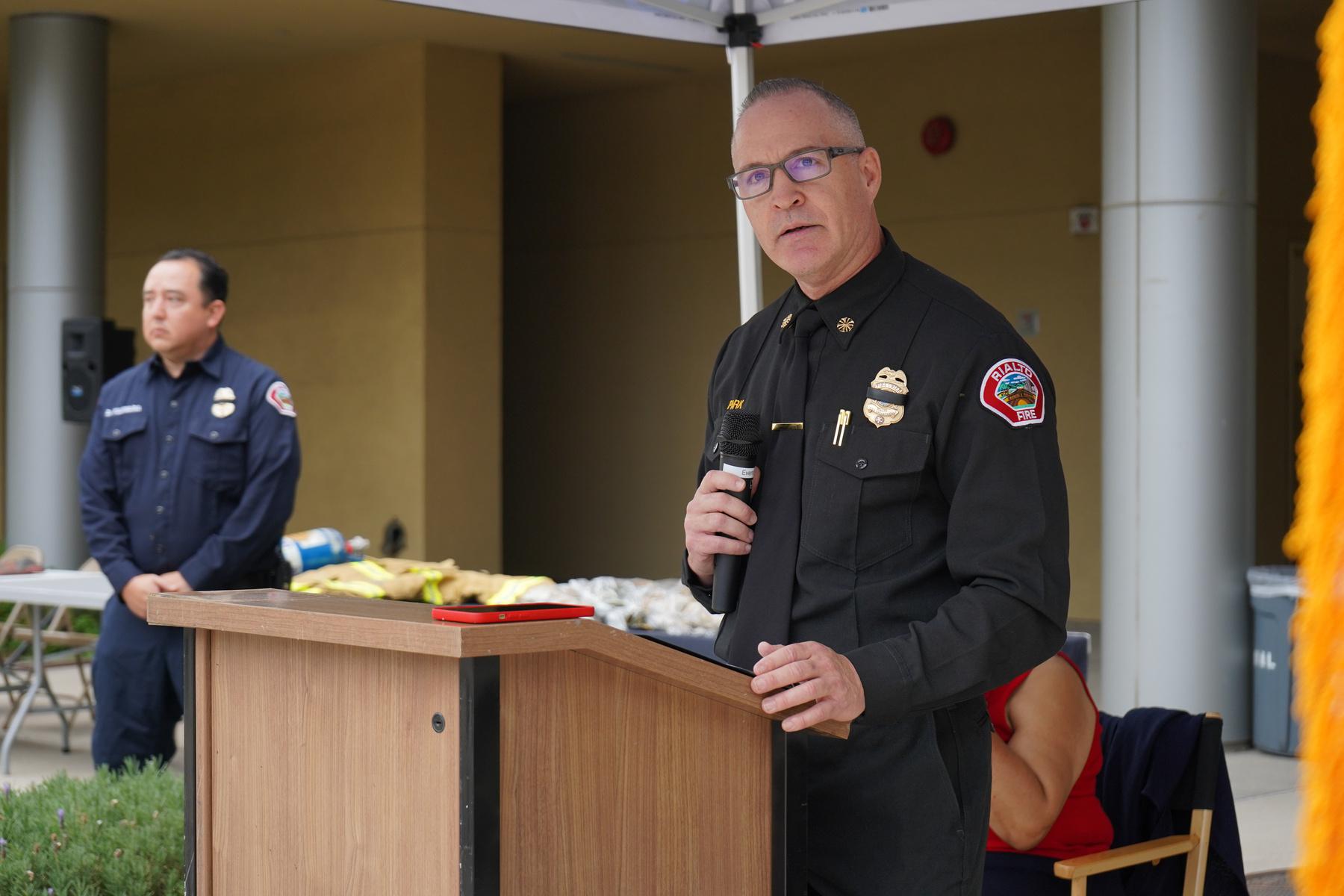 Rialto Fire Department Chief Brian Park spoke at the event.
