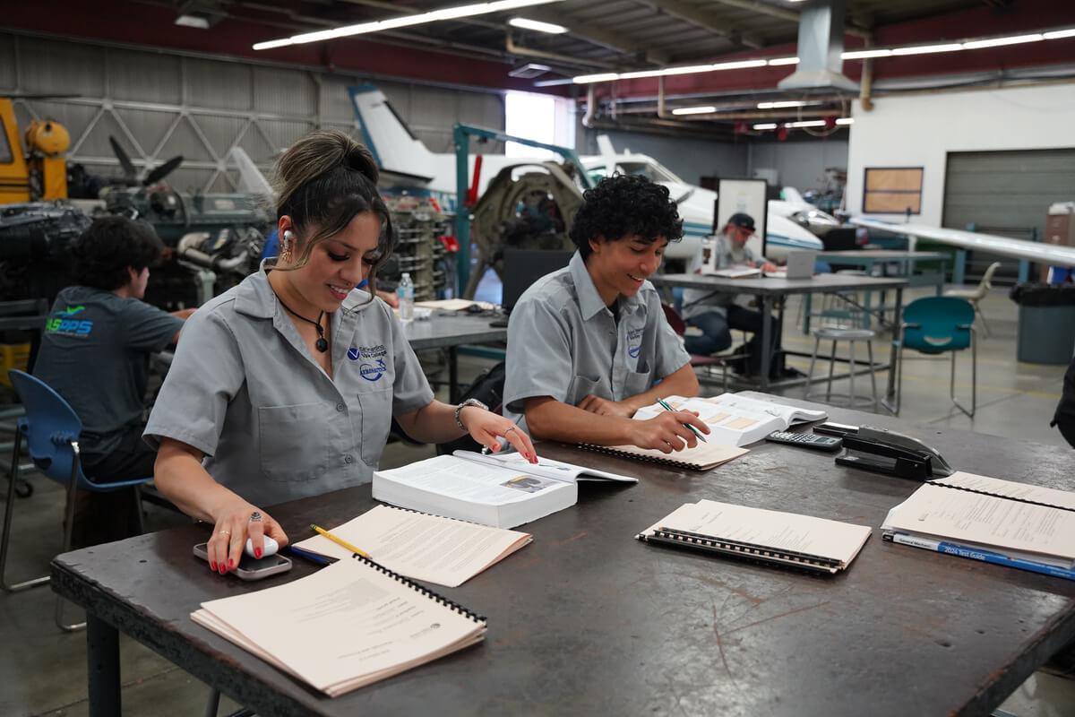 Students studying in the Aeronautics building