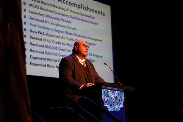 President Contreras addressing staff & faculty during opening day