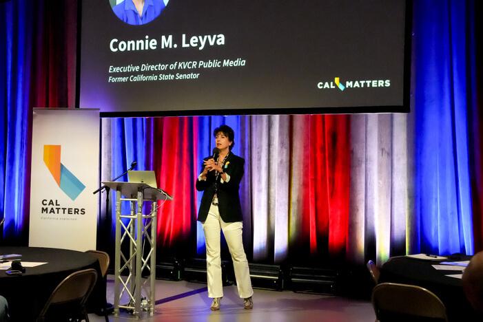 Connie Leyva KVCR Director giving a speech