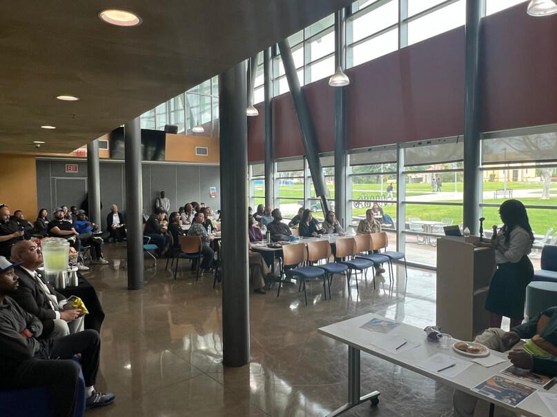 Faculty and staff gathered in the student center in honor of SBVC's formal recognition as a Black-Serving Institution