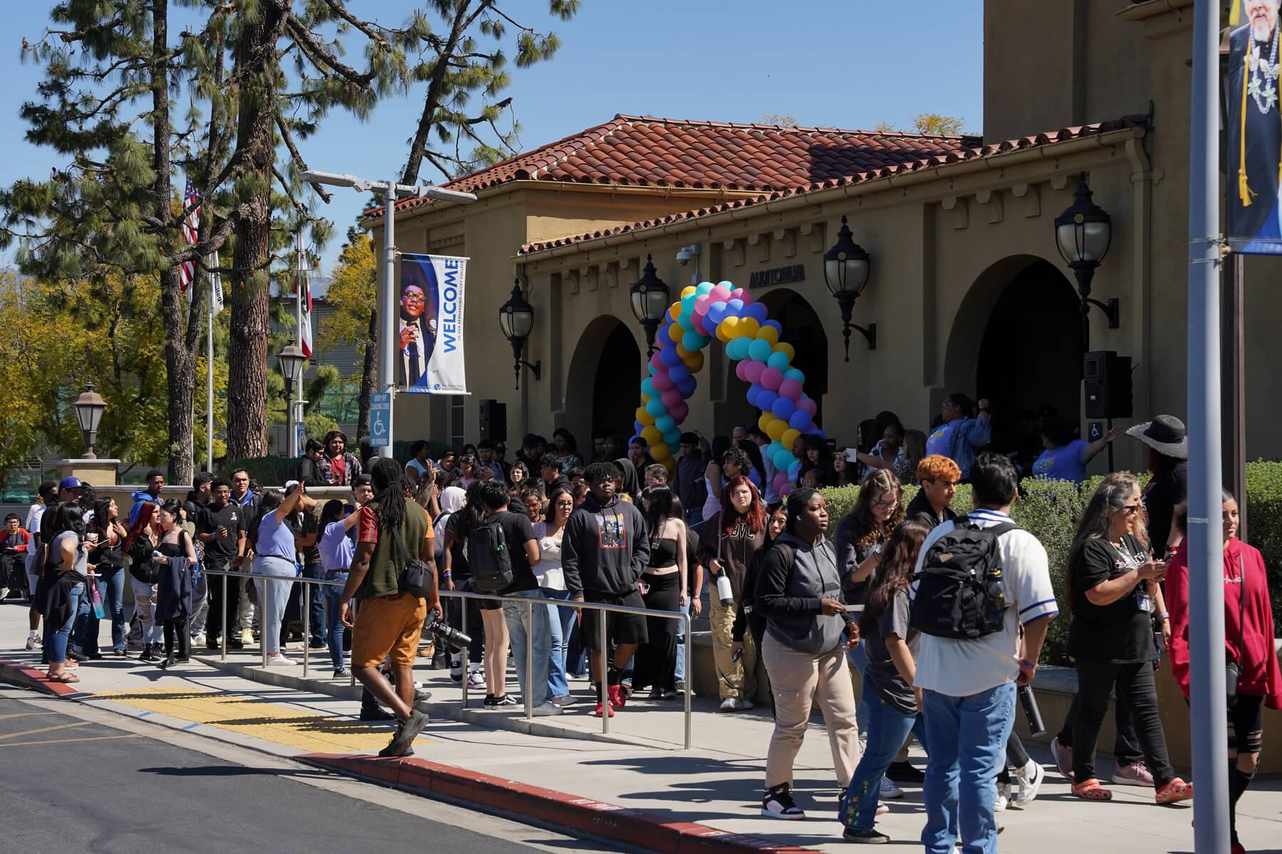 High School seniors gathered in front of SBVC Auditorium
