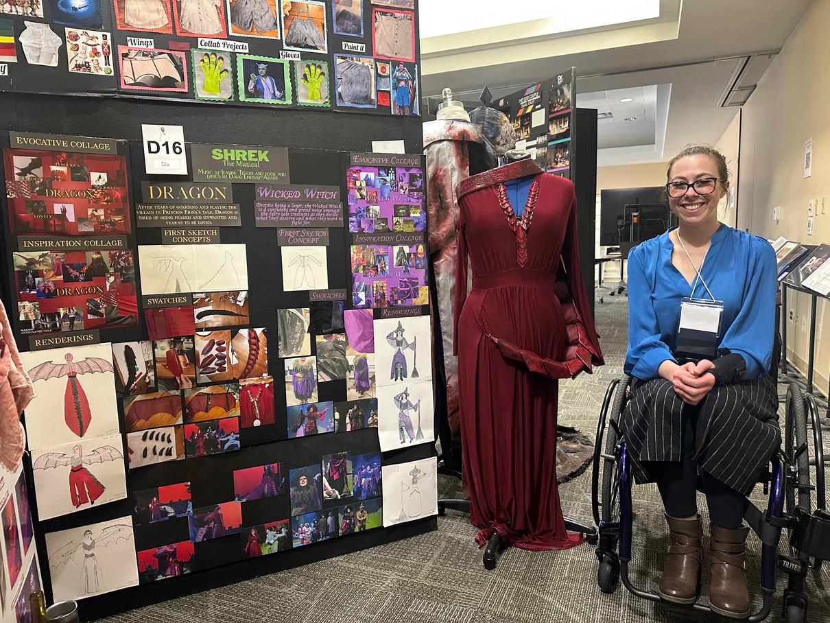 SBVC theatre arts student Caitlyn Tiszai with her presentation on costume design at the American College Theater Festival