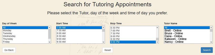 tutoring appointments